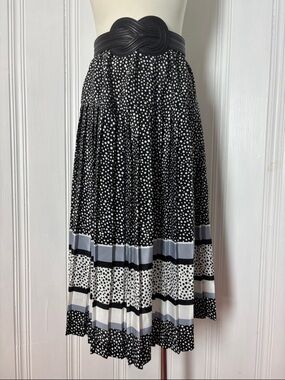 Convertible Black White & Gray Polka Dot Pleated Midi Skirt | Size Medium